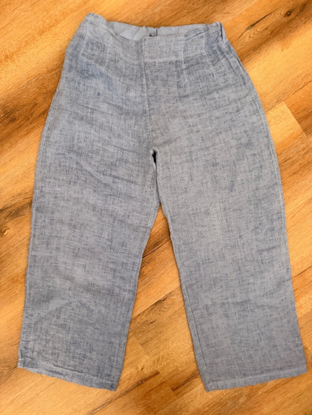 Blue Cropped Wide leg Linen Pants